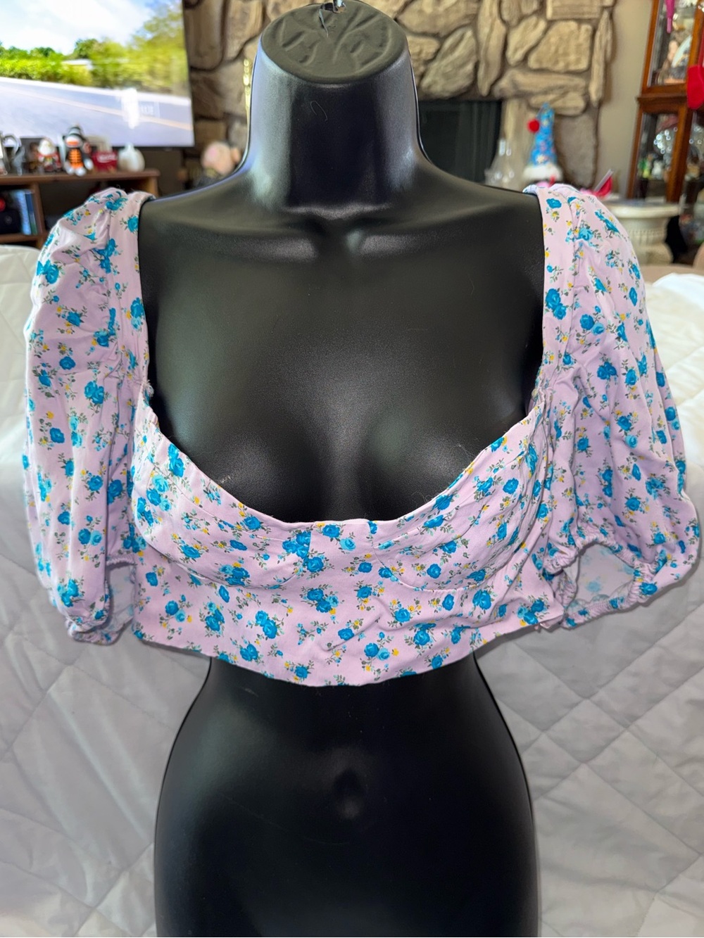 Zara Floral Puff Sleeve Crop Top